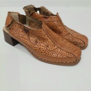 Pikolinos vintage saddle stitched western leather sling back shoes embroidered